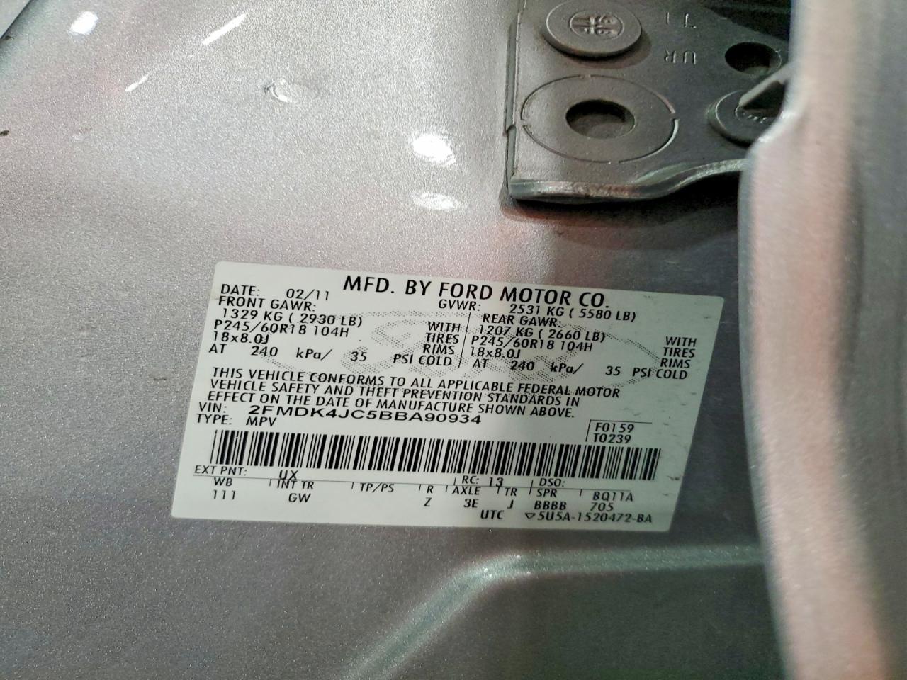 2011 FORD EDGE SEL photo 37