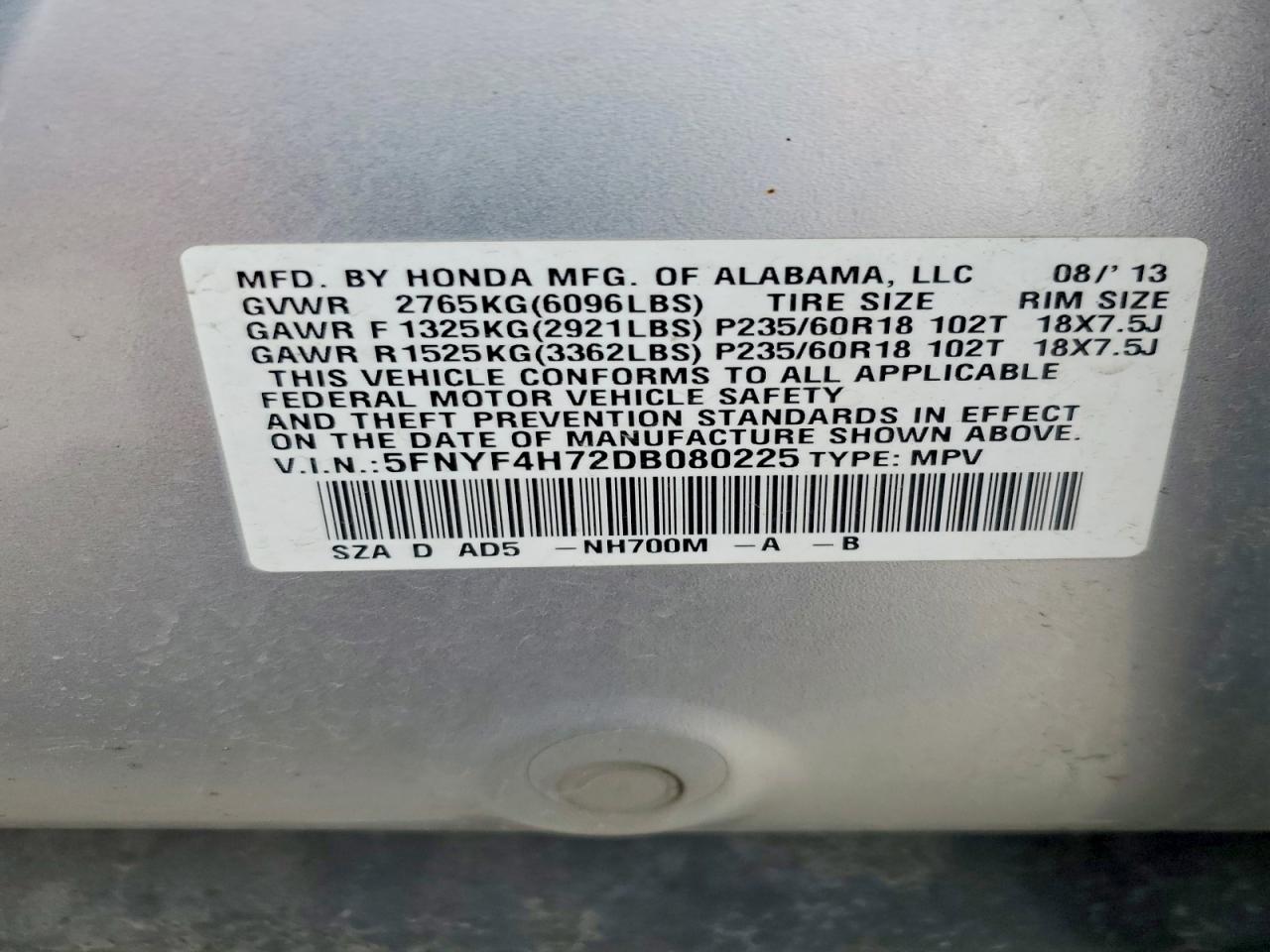 2013 HONDA PILOT EXLN photo 13