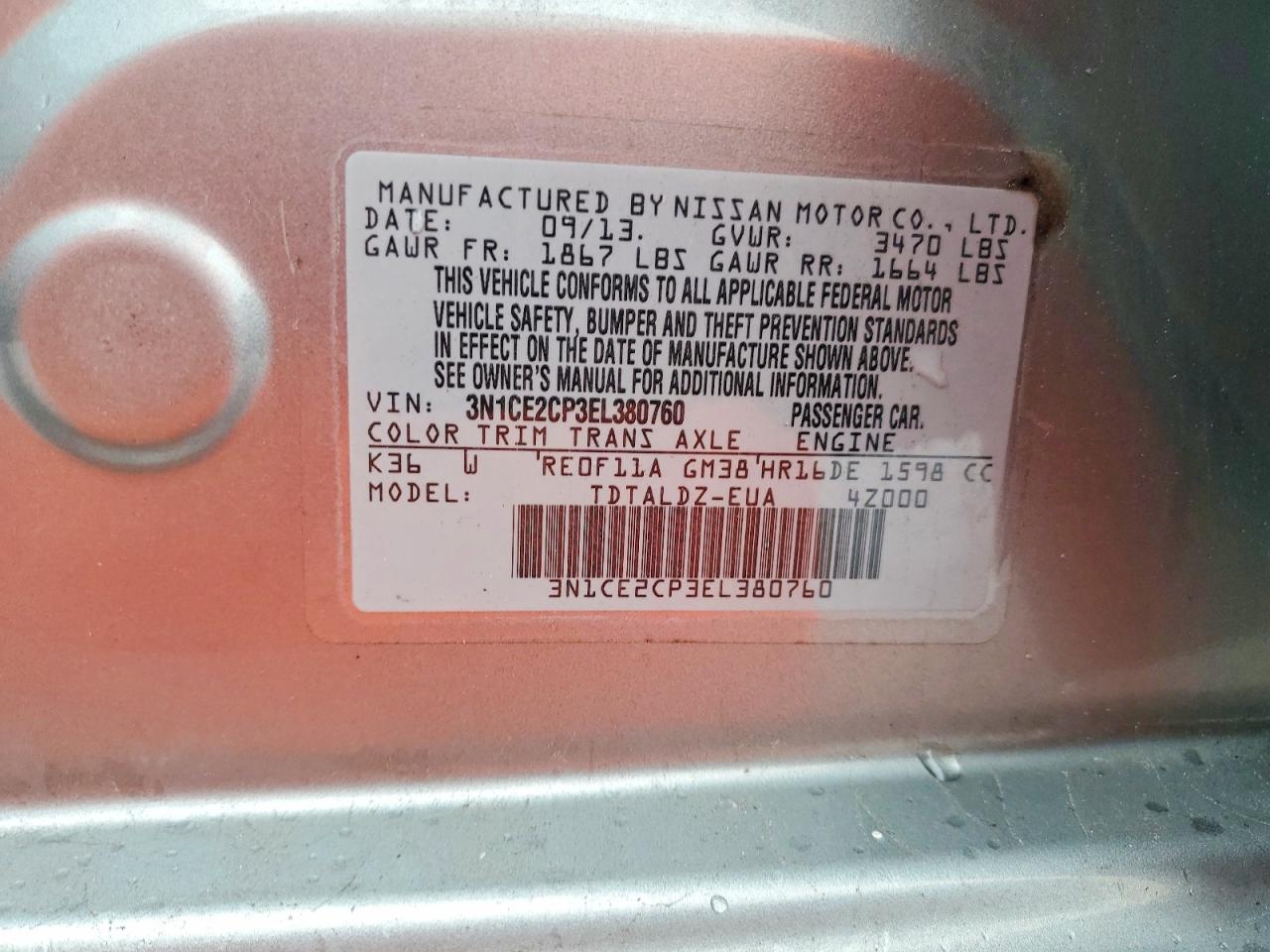 2014 NISSAN VERSA NOTE SV photo 37