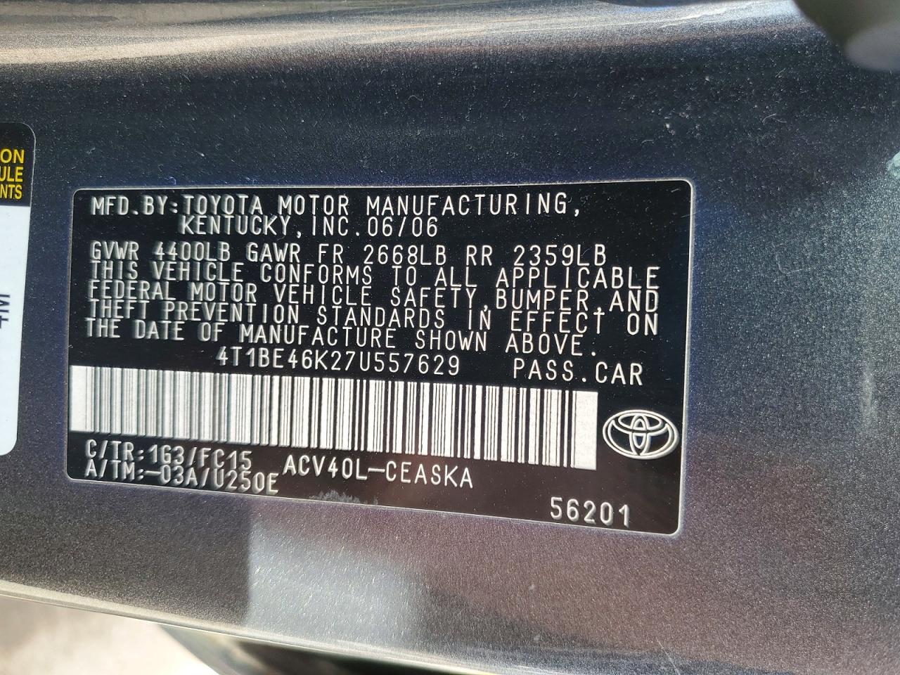 2007 TOYOTA CAMRY SE photo 25