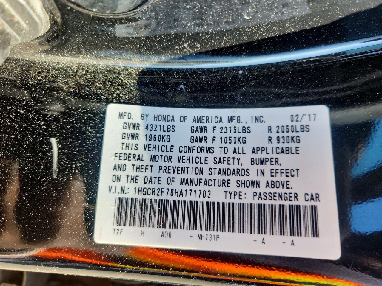 2017 HONDA ACCORD EX photo 12