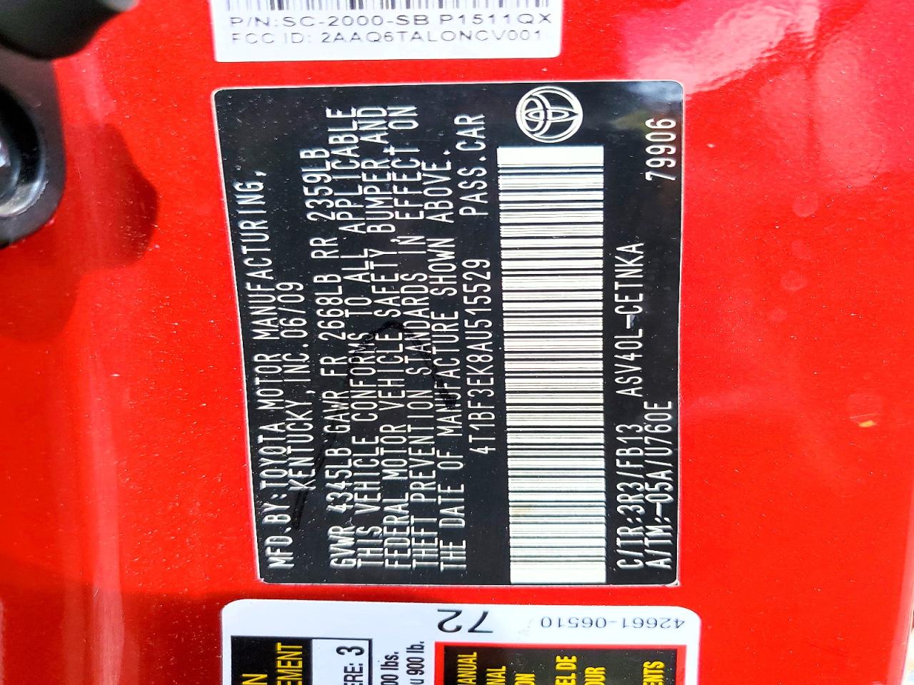 2010 TOYOTA CAMRY LE photo 23