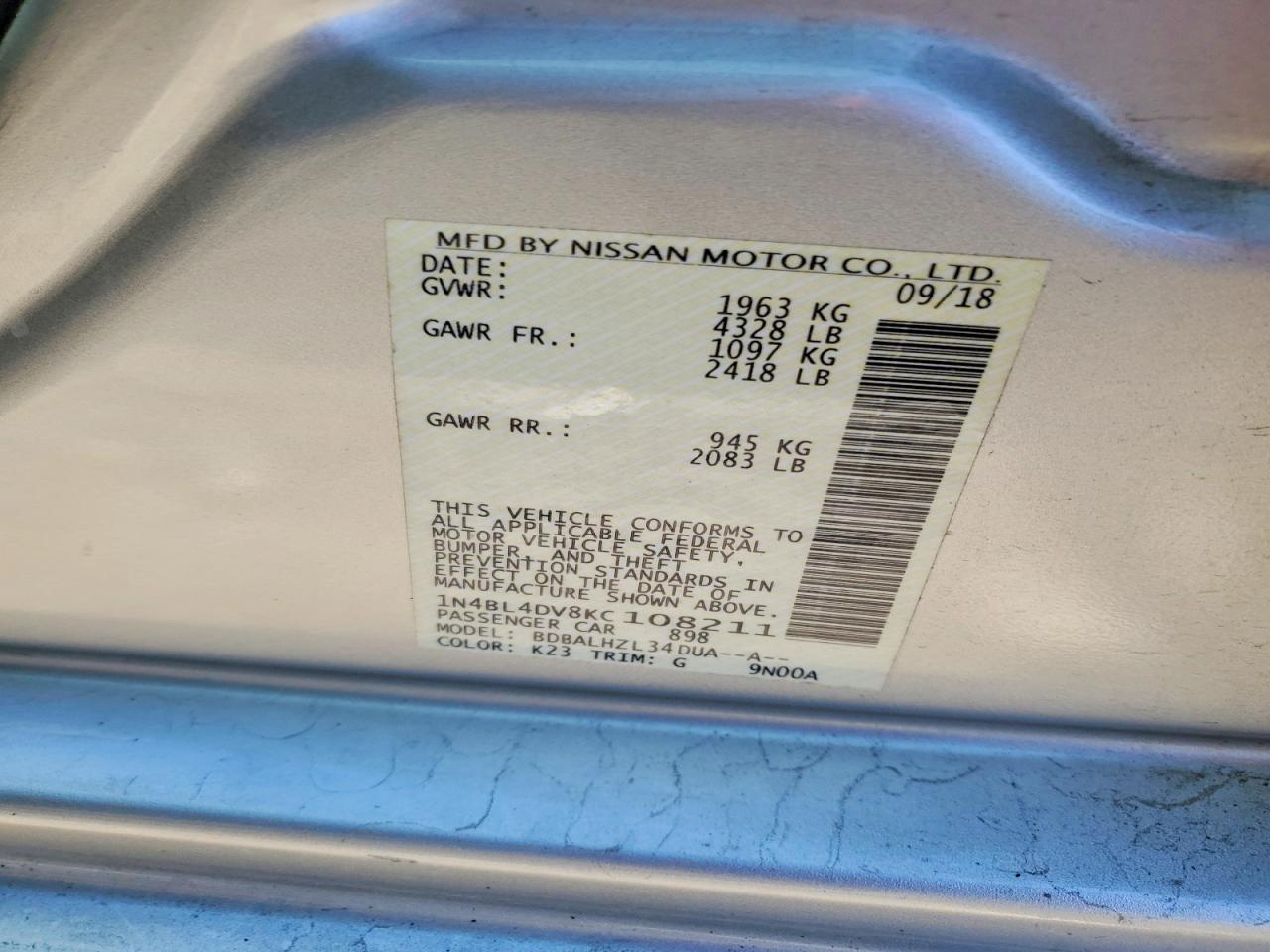 2019 NISSAN ALTIMA 2.5 SV photo 12