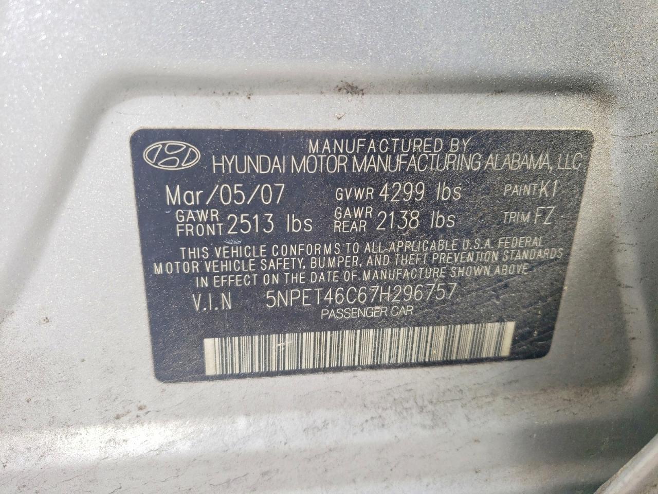 2007 HYUNDAI SONATA GLS photo 34