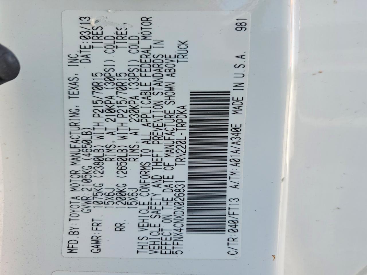 2013 TOYOTA TACOMA BASE photo 25