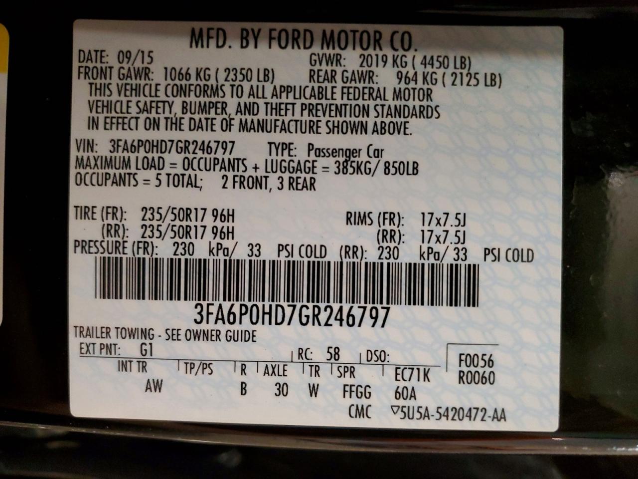 2016 FORD FUSION photo 34