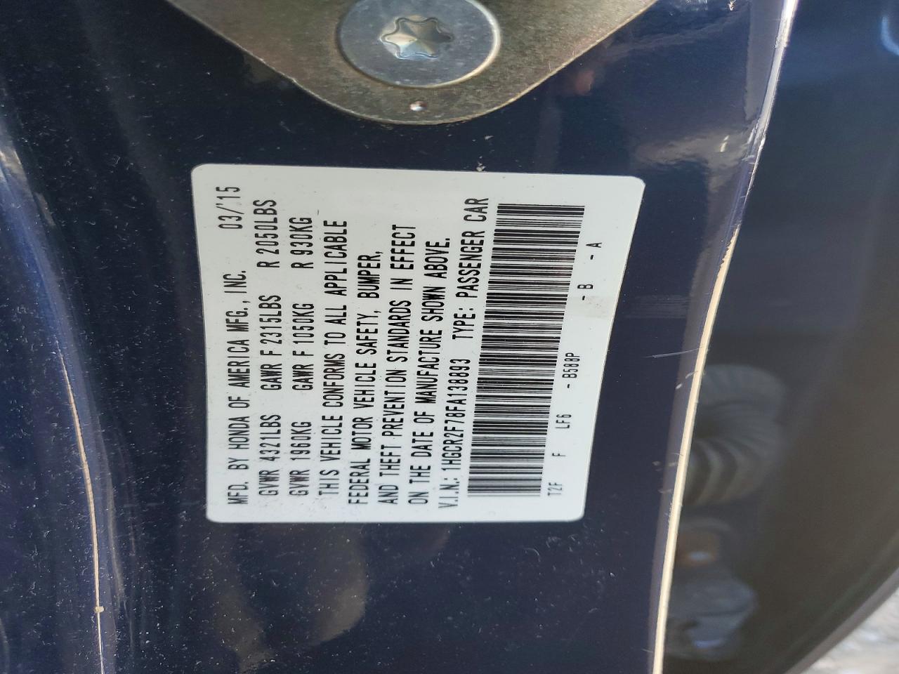 2015 HONDA ACCORD EX photo 12