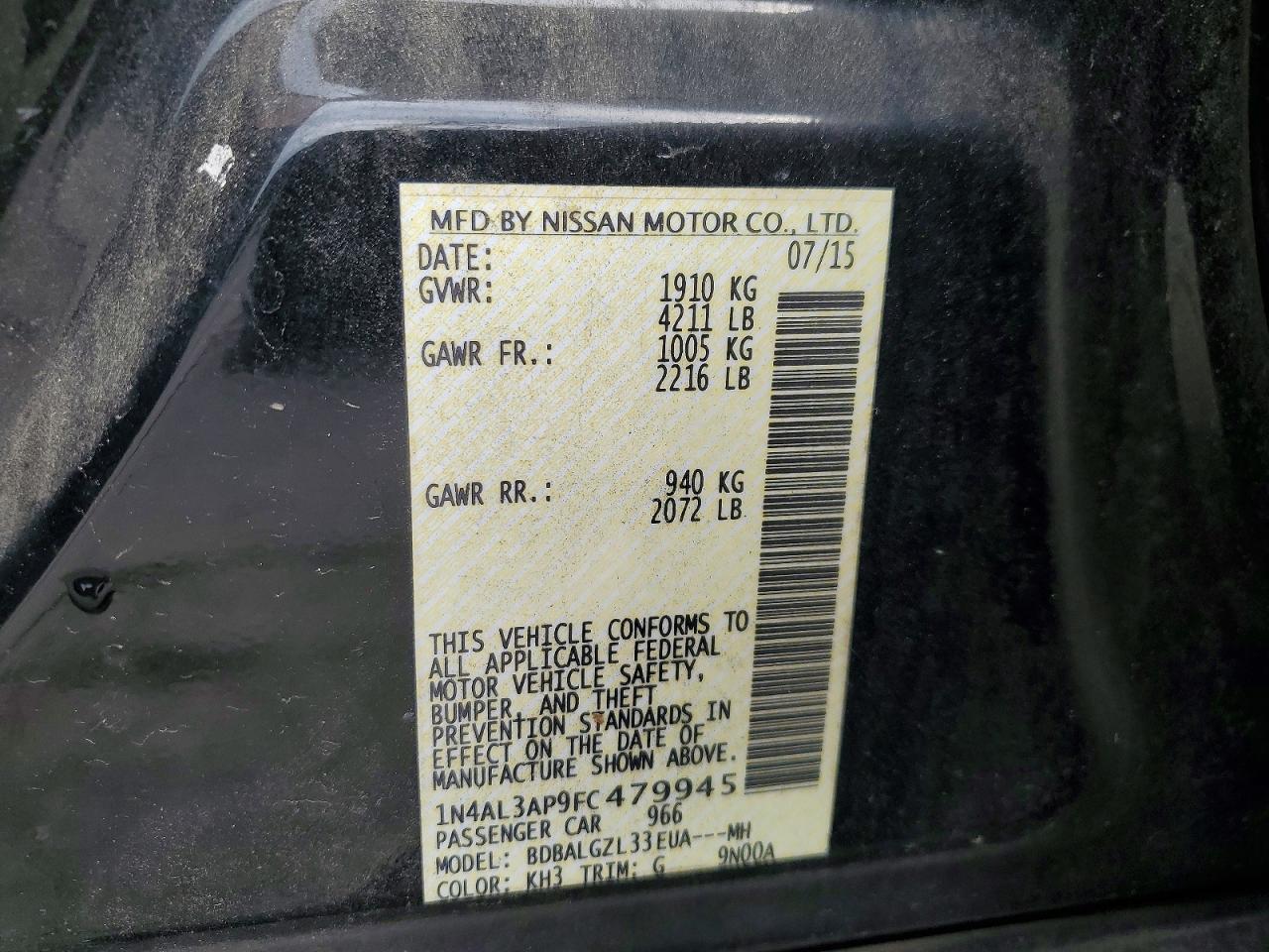 2015 NISSAN ALTIMA 2.5 S photo 34