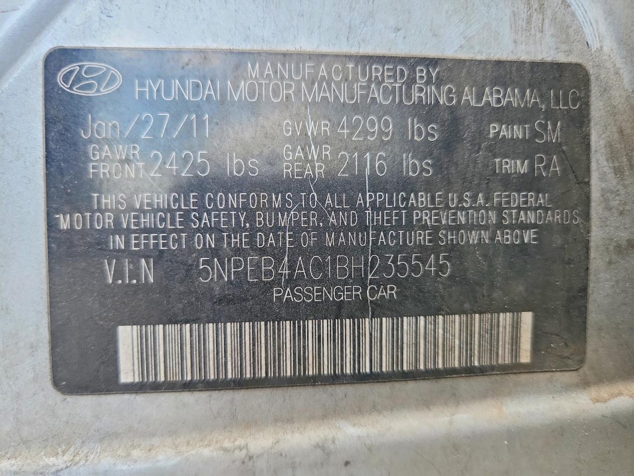 2011 HYUNDAI SONATA GLS photo 23
