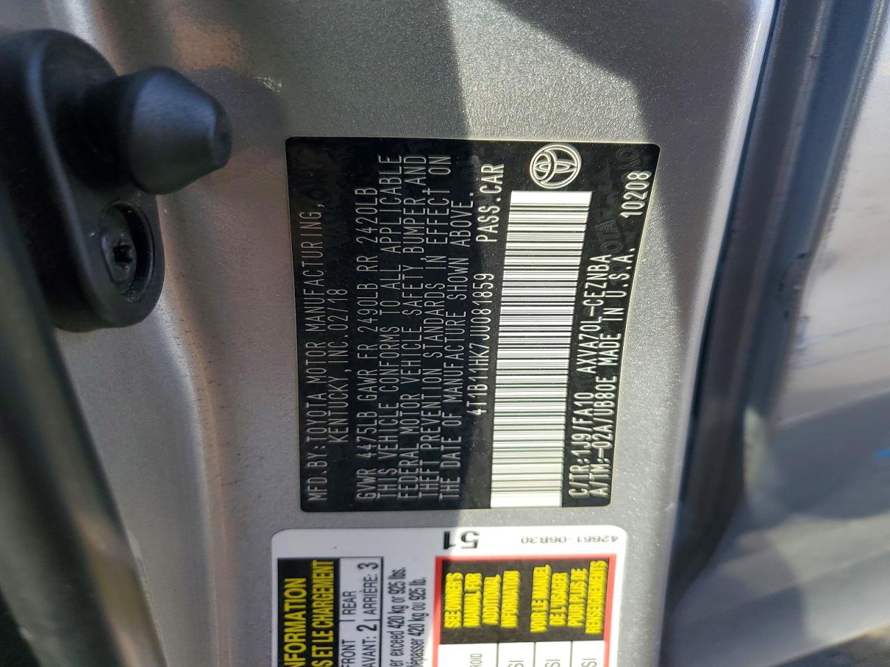 2018 TOYOTA CAMRY LE photo 12