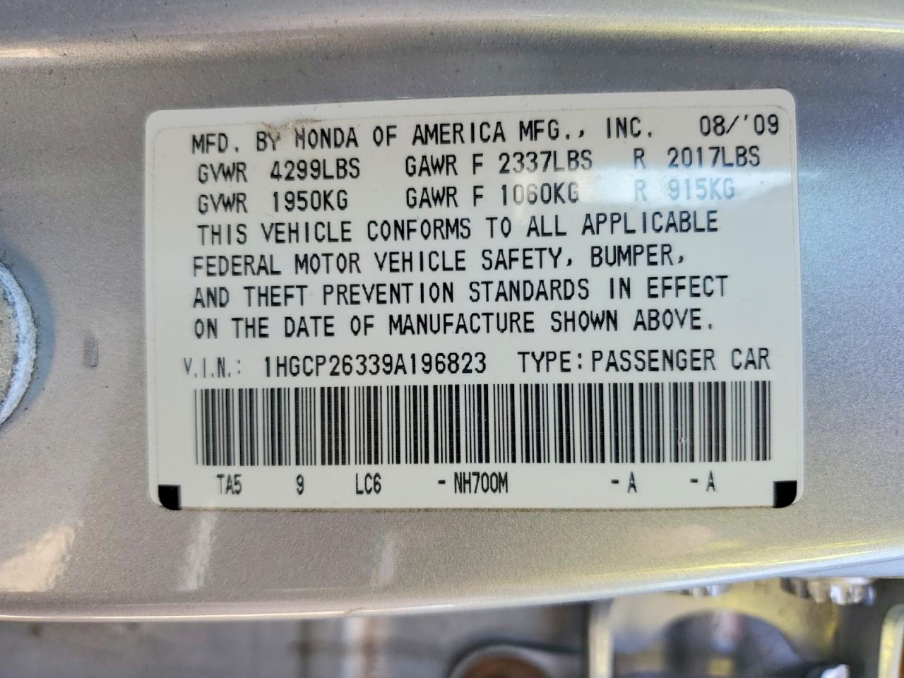 2009 HONDA ACCORD LX photo 23