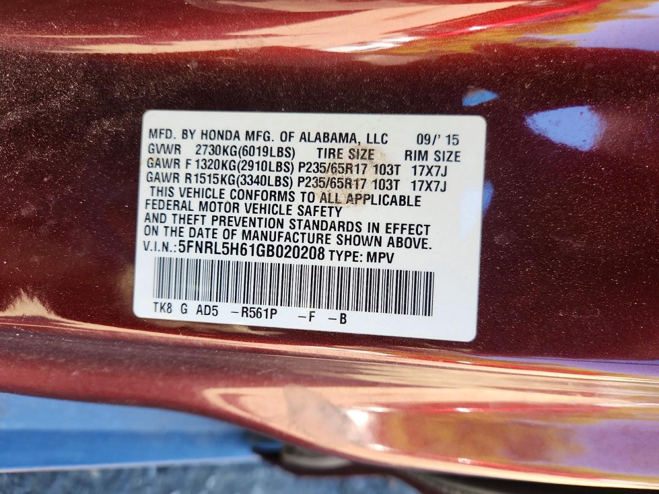2016 HONDA ODYSSEY EXL photo 25