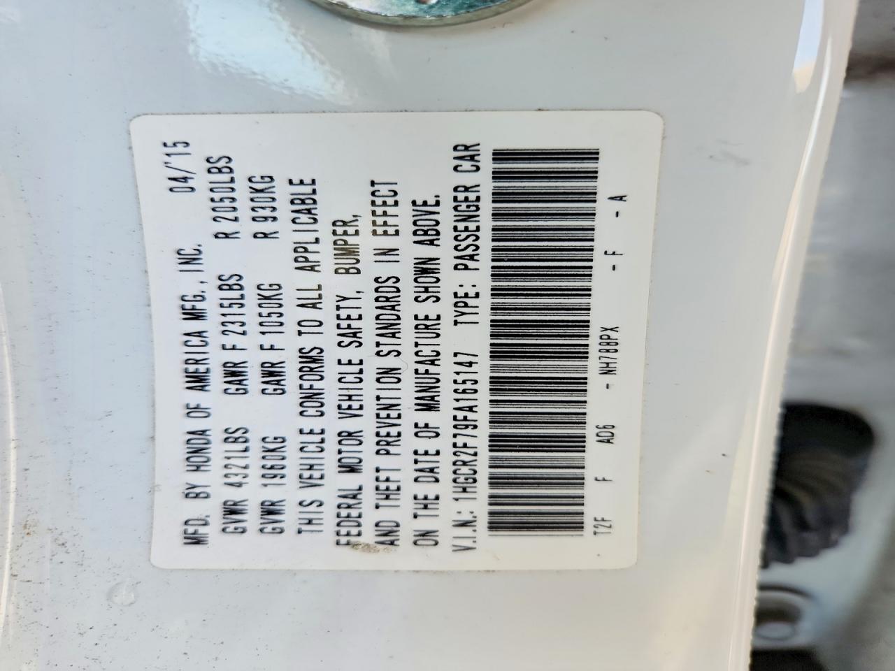 2015 HONDA ACCORD EX photo 25