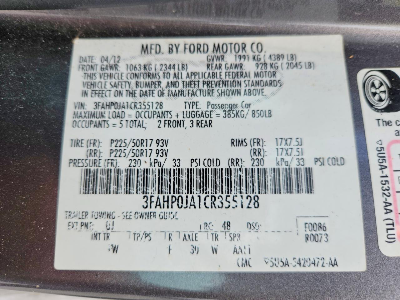 2012 FORD FUSION SEL photo 23