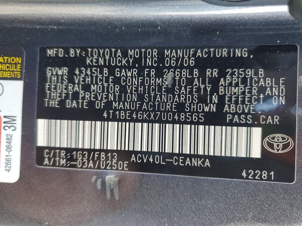 2007 TOYOTA CAMRY LE photo 34