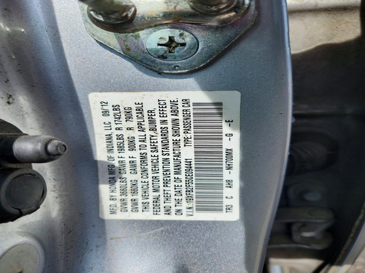 2012 HONDA CIVIC LX photo 34