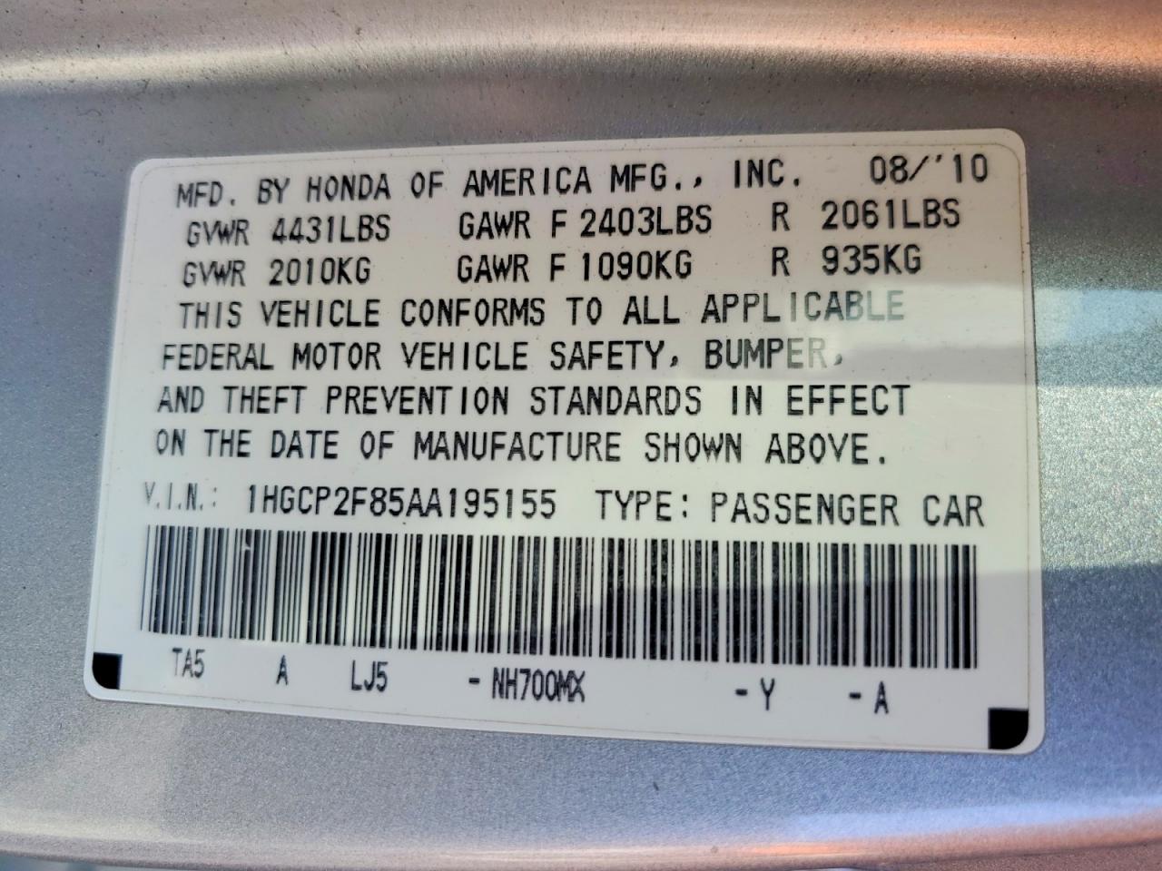 2010 HONDA ACCORD EXL photo 25