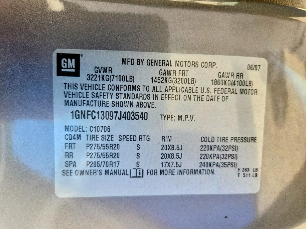 2007 CHEVROLET TAHOE C1500 photo 25