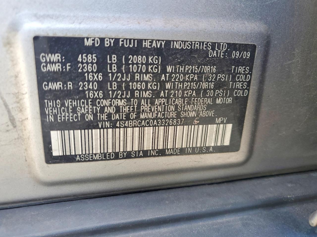 2010 SUBARU OUTBACK 2.5I photo 25