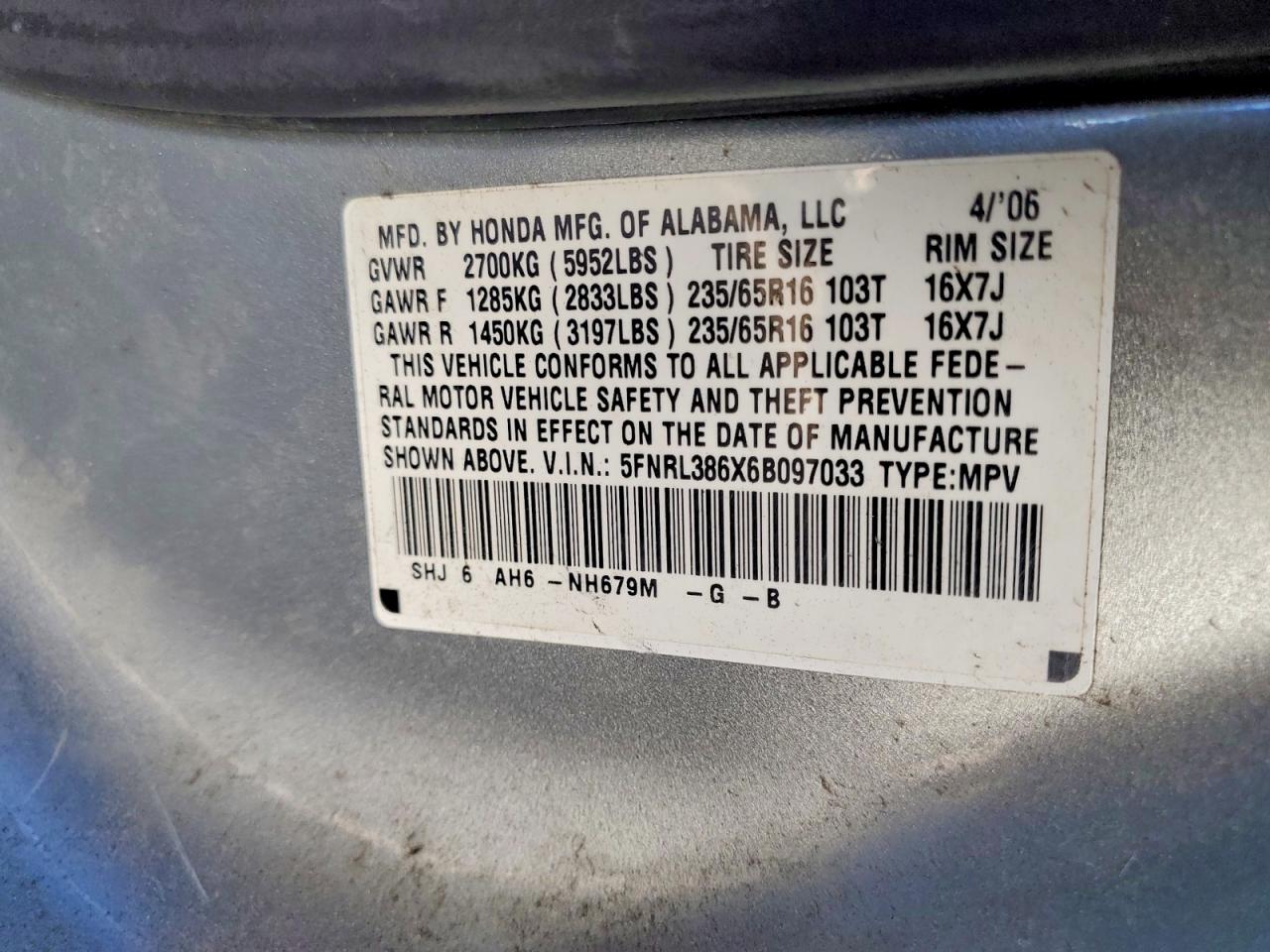2006 HONDA ODYSSEY EXL photo 25