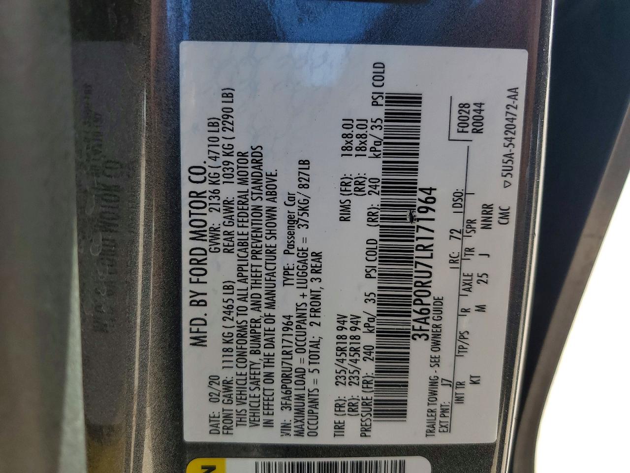 2020 FORD FUSION TITANIUM photo 23