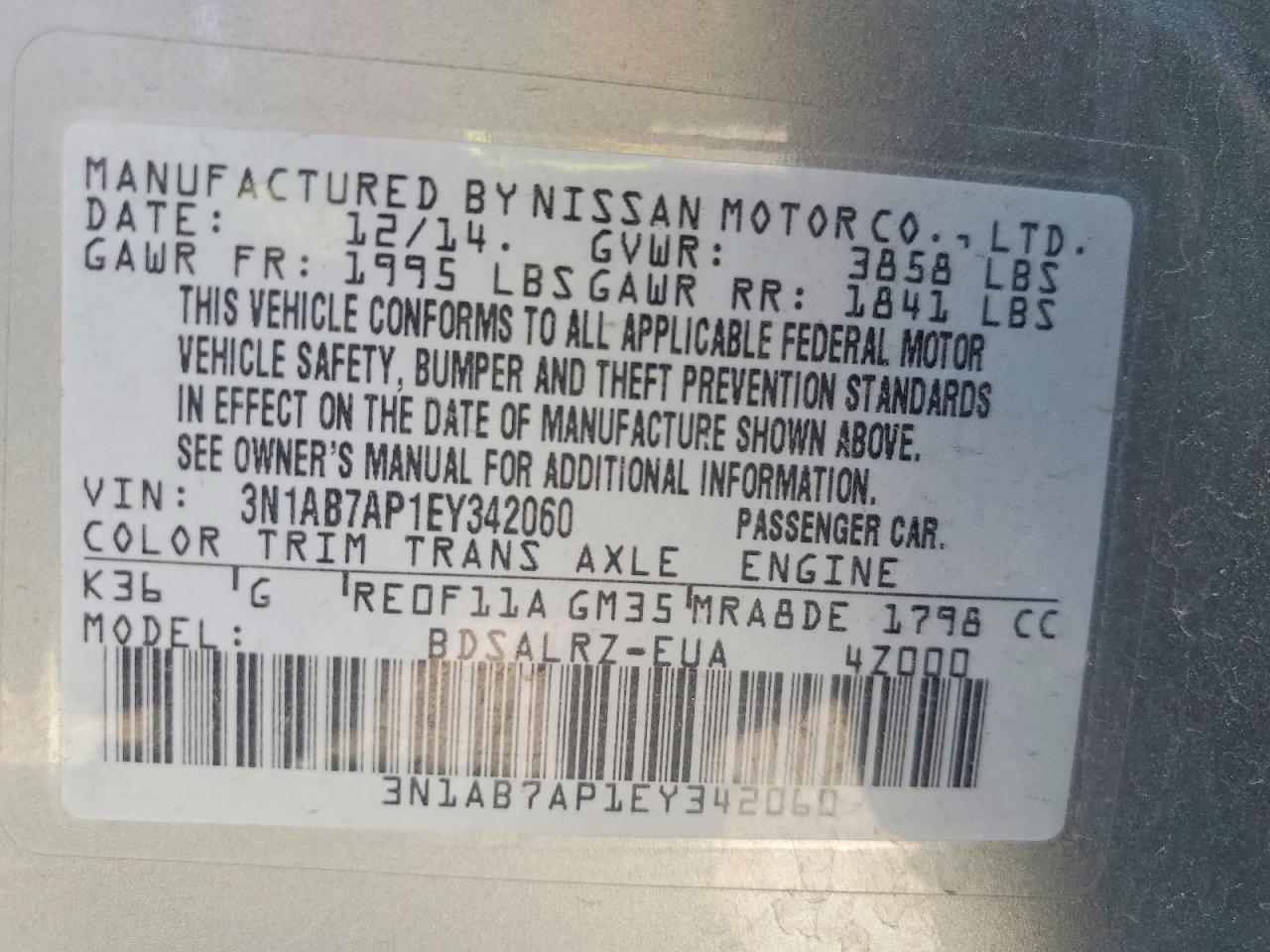 2014 NISSAN SENTRA SR photo 12