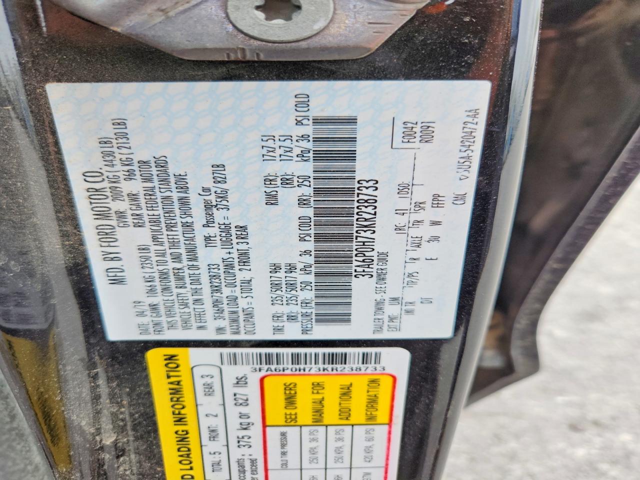2019 FORD FUSION SE photo 12