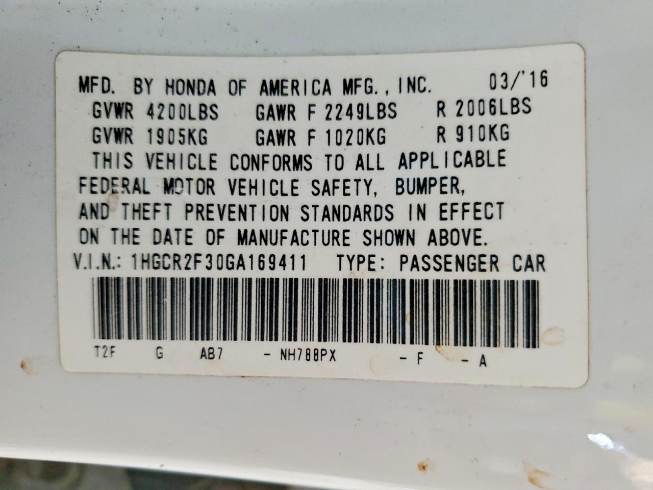 2016 HONDA ACCORD LX photo 23