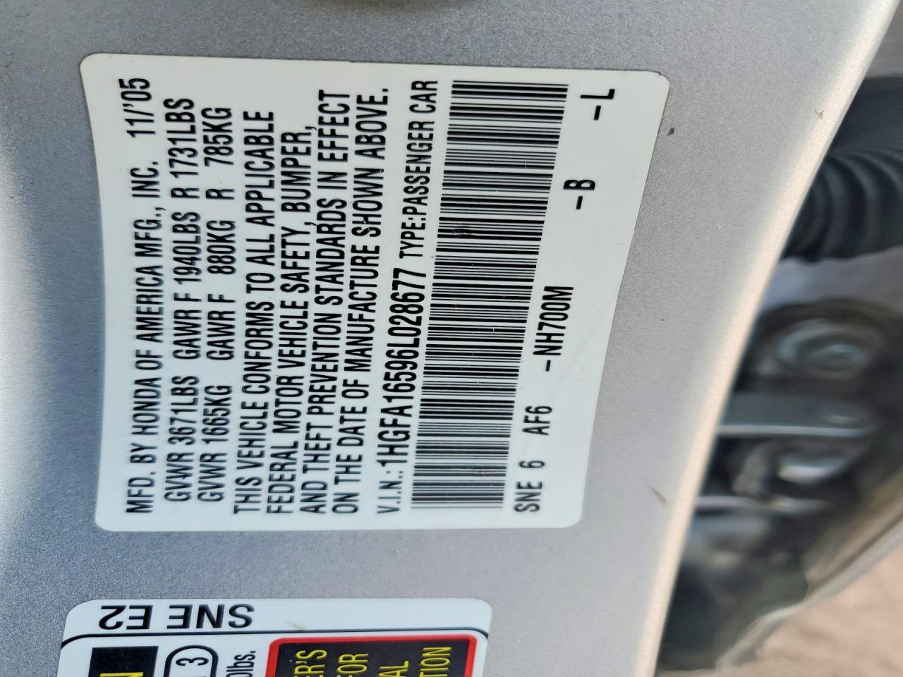 2006 HONDA CIVIC LX photo 23