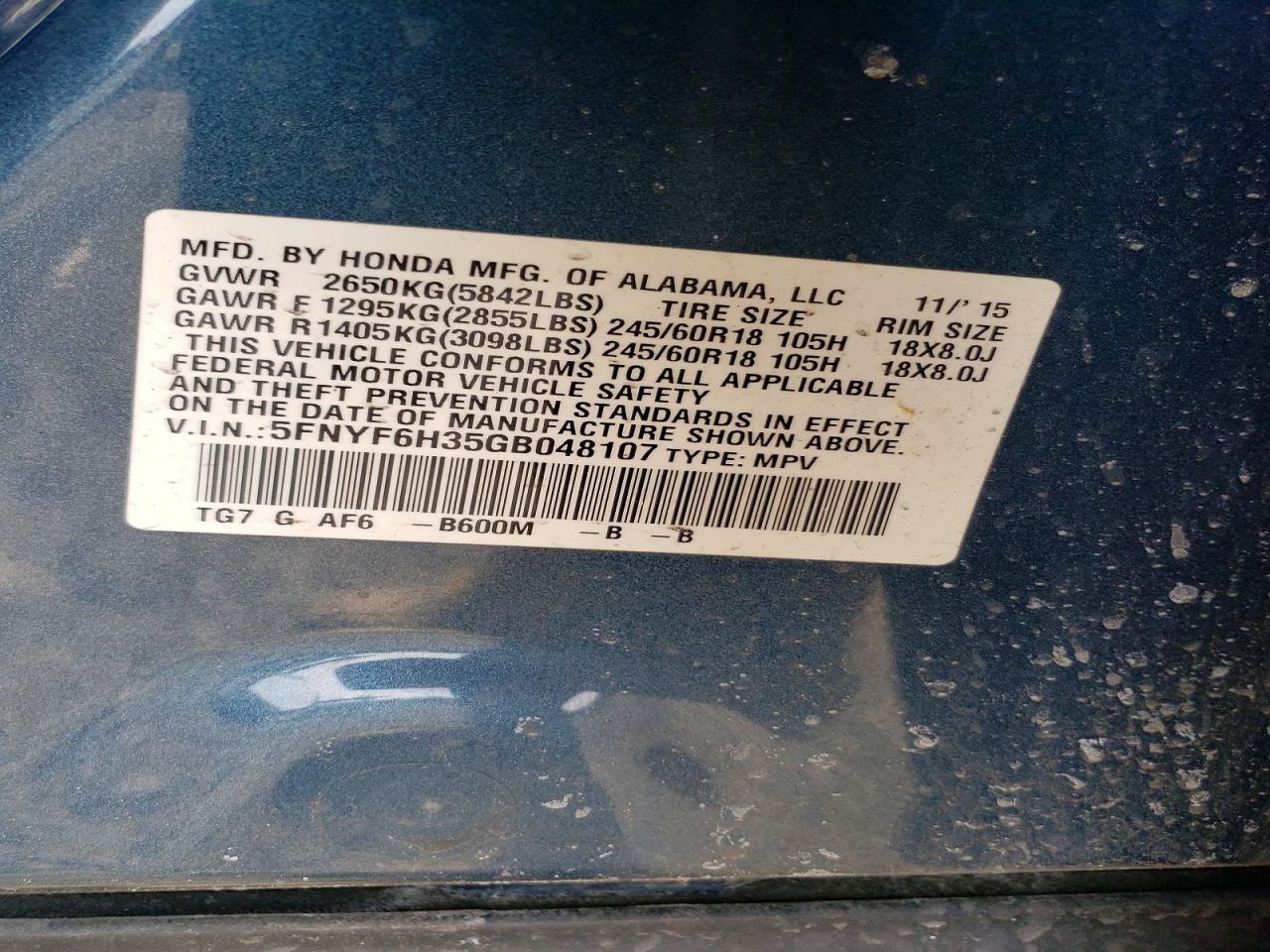 2016 HONDA PILOT EX photo 37