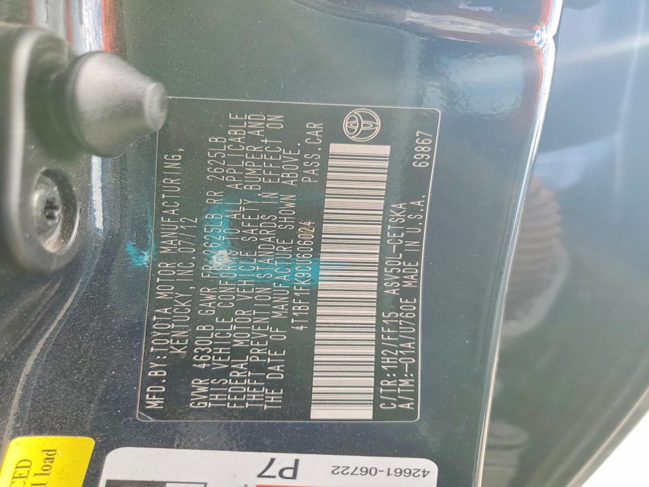 2012 TOYOTA CAMRY SE photo 34