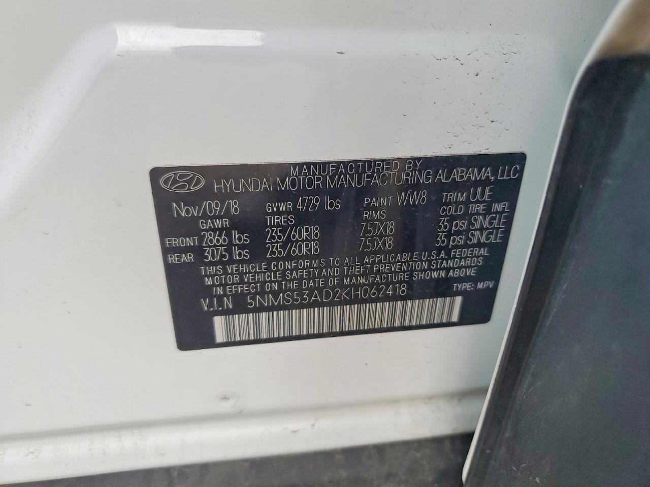 2019 HYUNDAI SANTA FE LIMITED 2.4L photo 13
