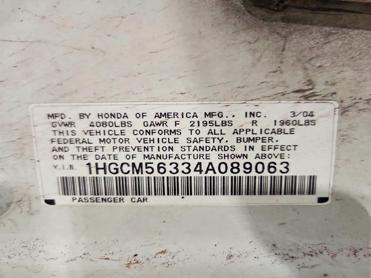 2004 HONDA ACCORD LX photo 23