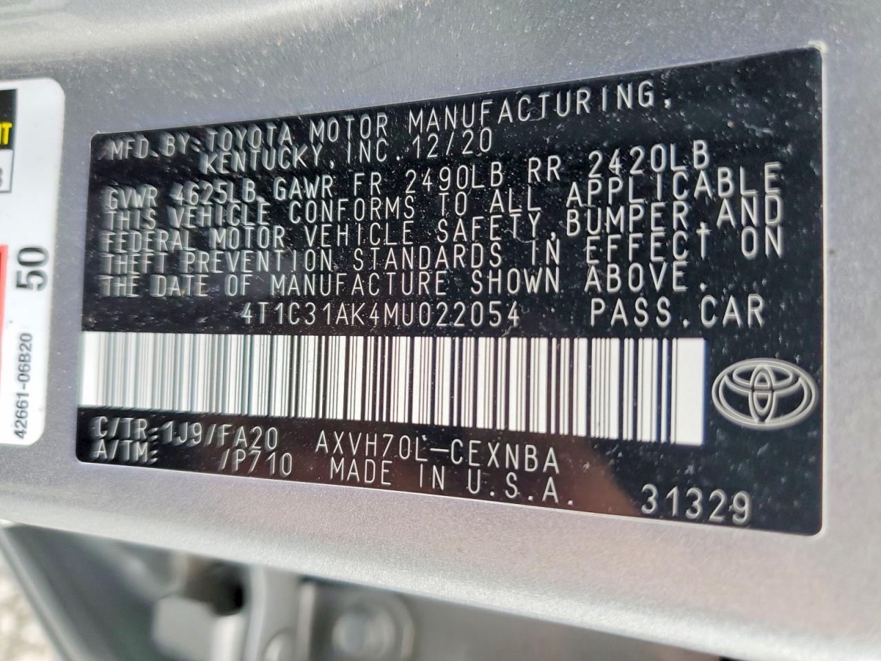 2021 TOYOTA CAMRY LE photo 12