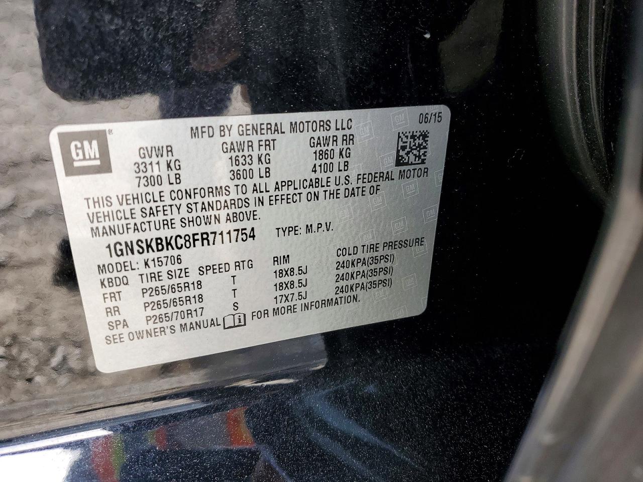 2015 CHEVROLET TAHOE K1500 LT photo 13