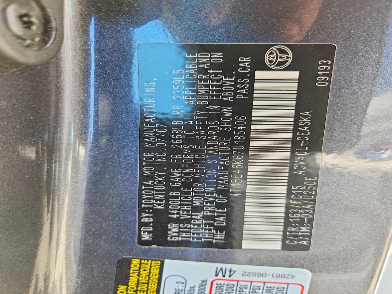 2007 TOYOTA CAMRY SE photo 12