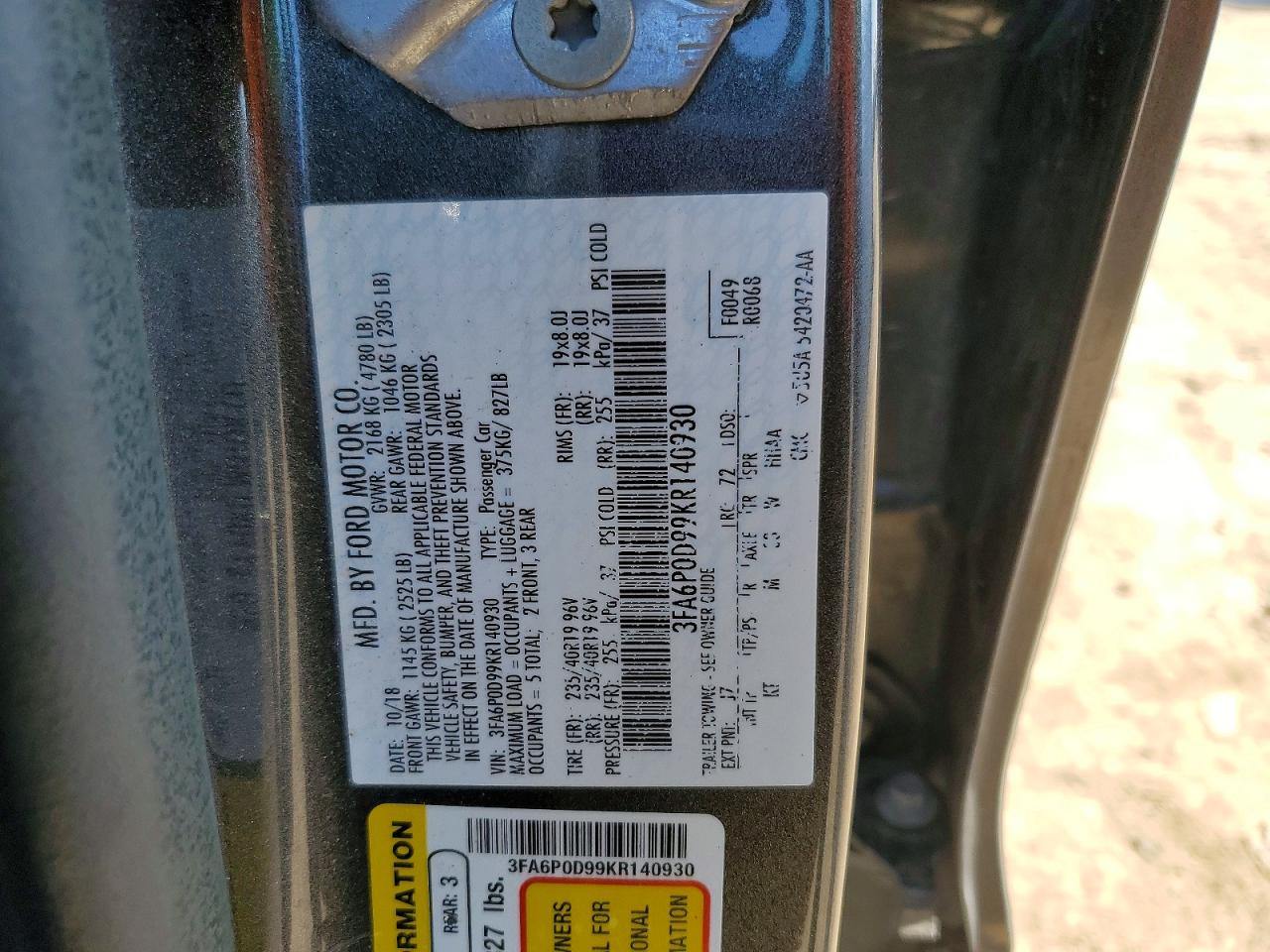 2019 FORD FUSION TITANIUM photo 12