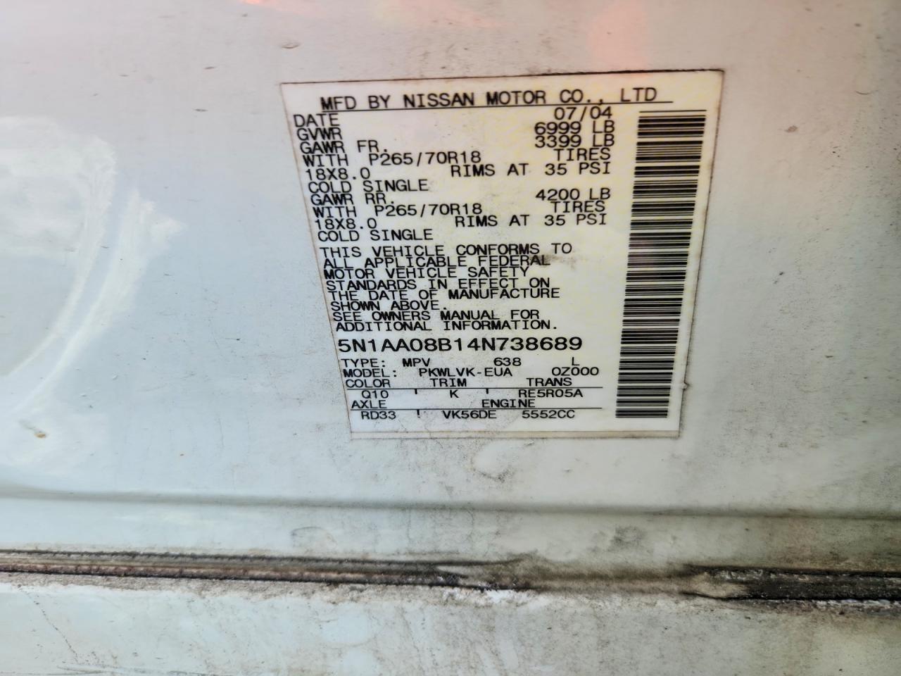 2004 NISSAN ARMADA SE photo 37