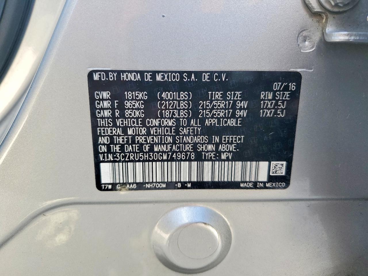 2016 HONDA HR-V LX photo 14