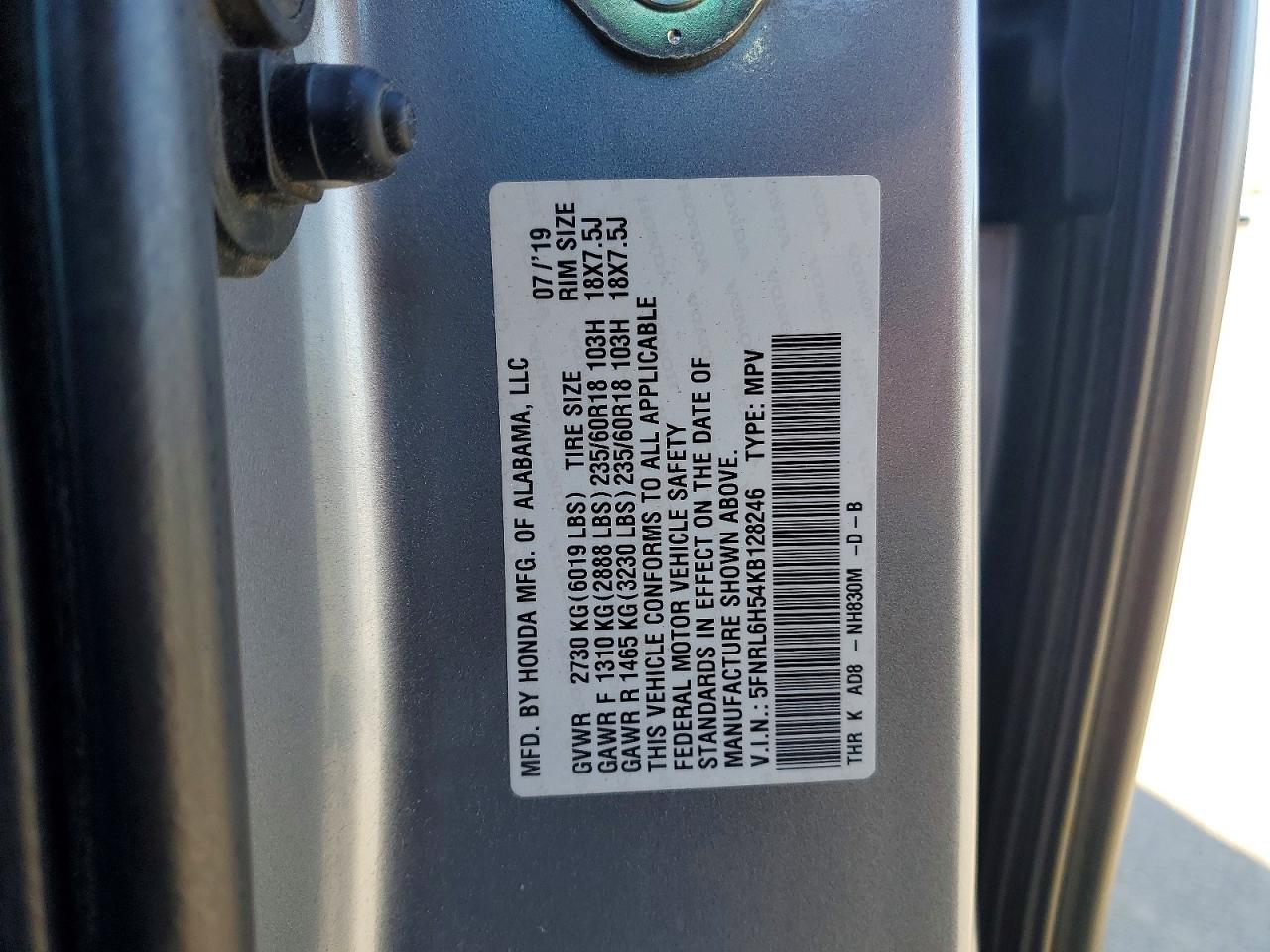 2019 HONDA ODYSSEY EX photo 13