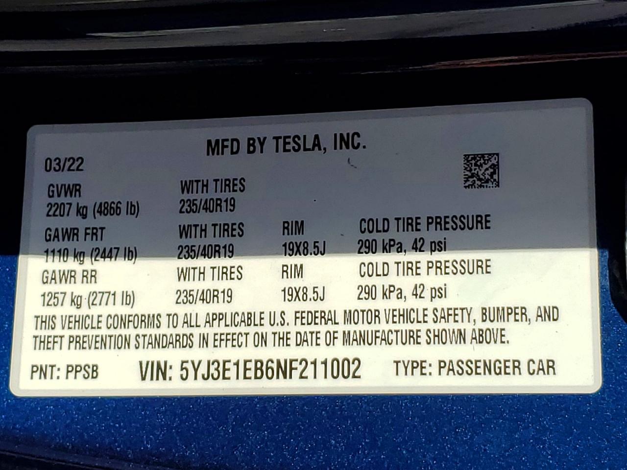 2022 TESLA MODEL 3 photo 13