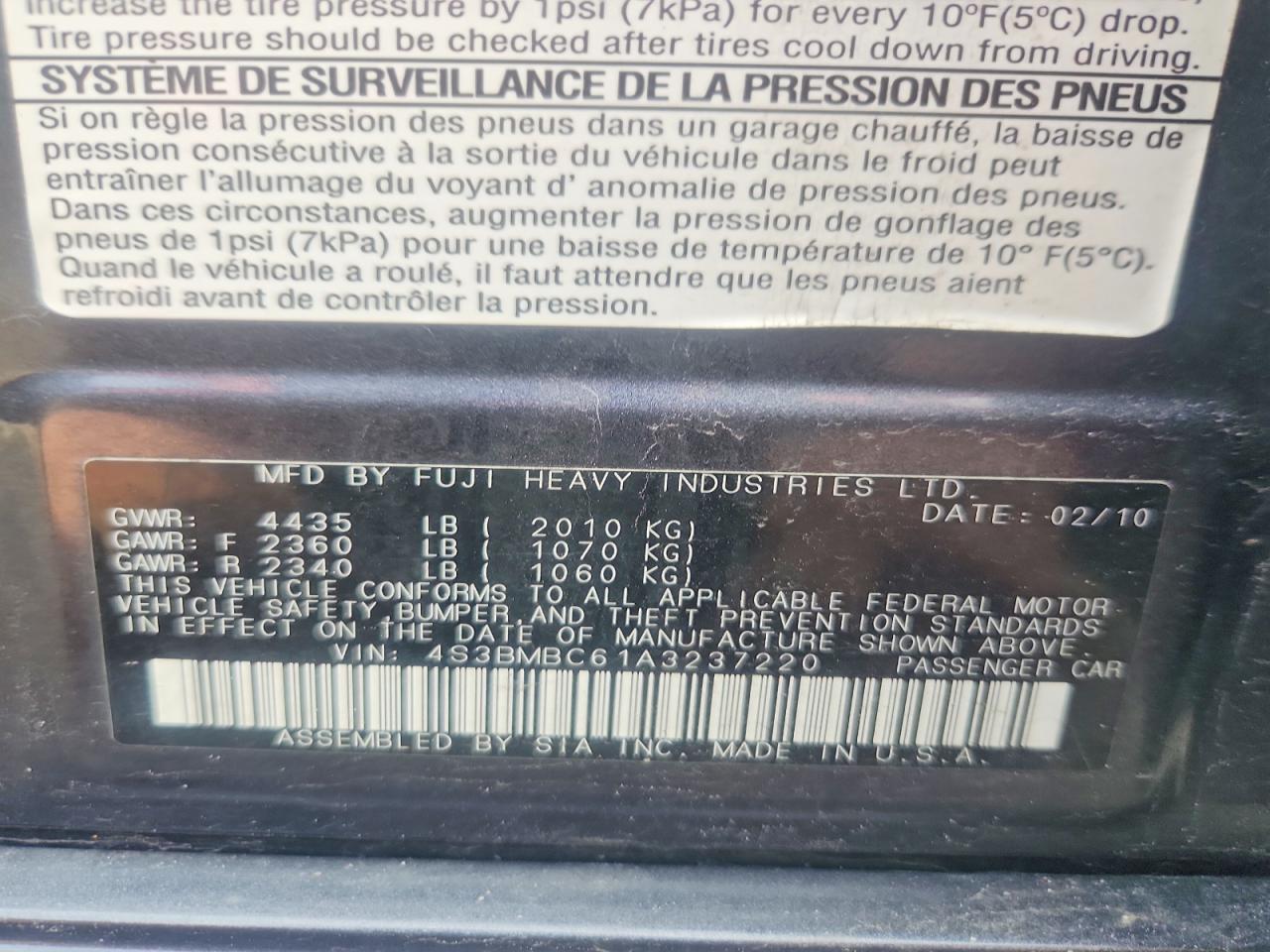 2010 SUBARU LEGACY 2.5I PREMIUM photo 23
