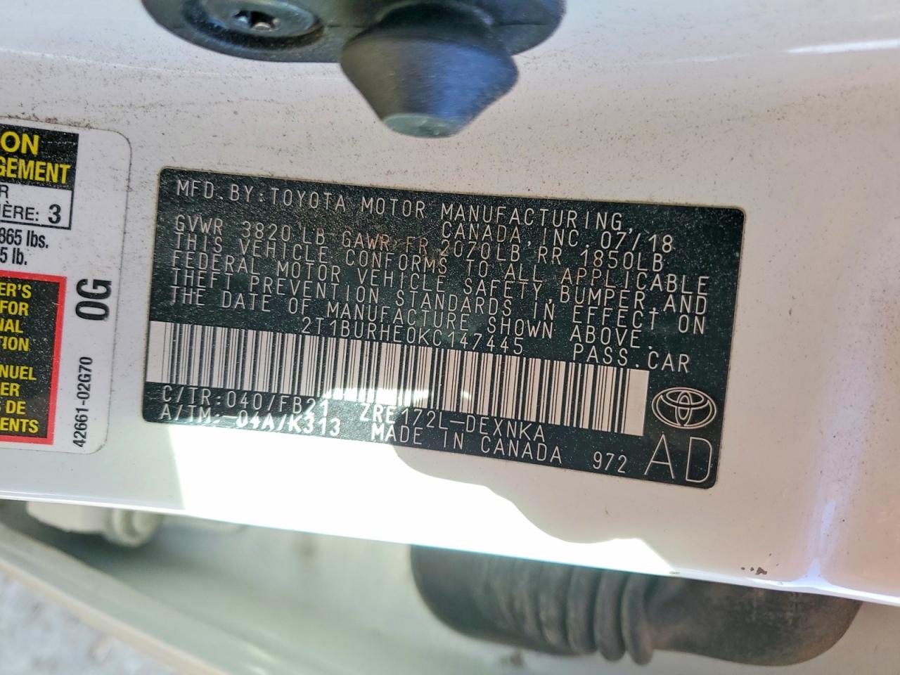 2019 TOYOTA COROLLA LE photo 13