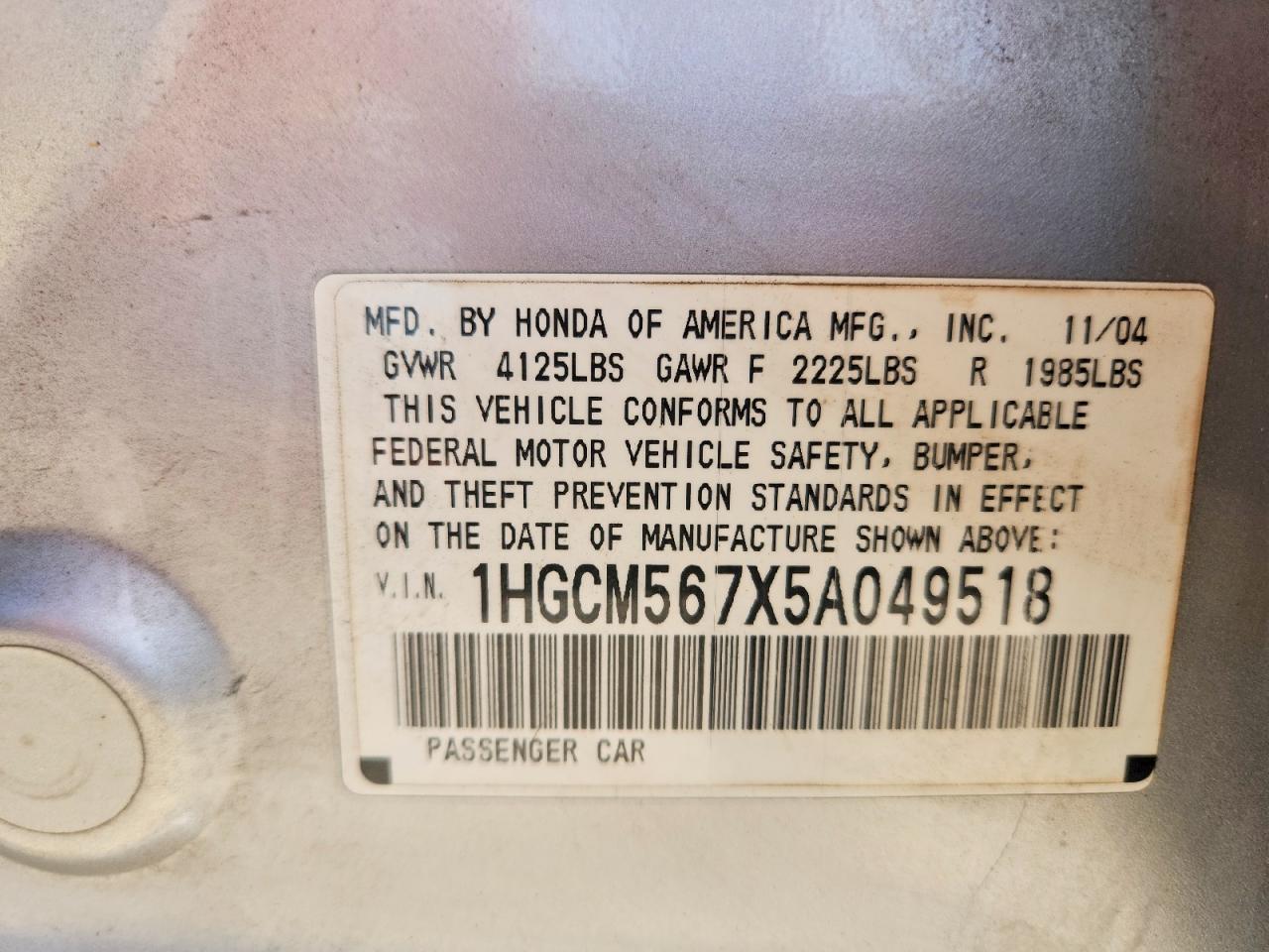 2005 HONDA ACCORD EX photo 12