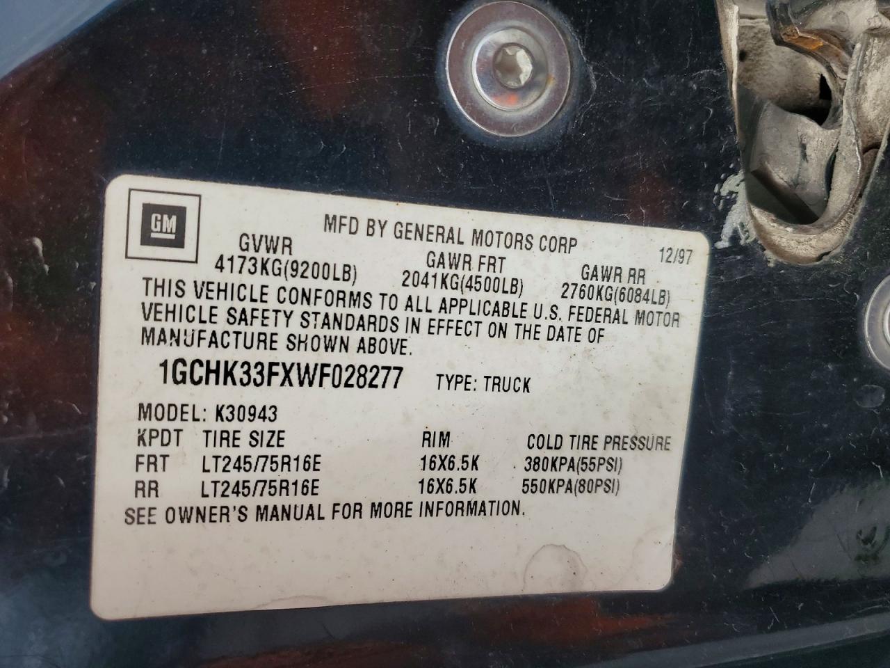 1998 CHEVROLET GMT-400 K3500 photo 13