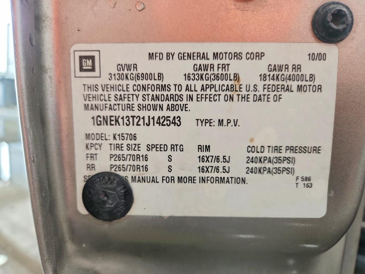 2001 CHEVROLET TAHOE K1500 photo 34