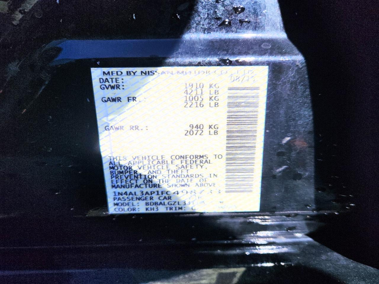 2015 NISSAN ALTIMA 2.5 S photo 12