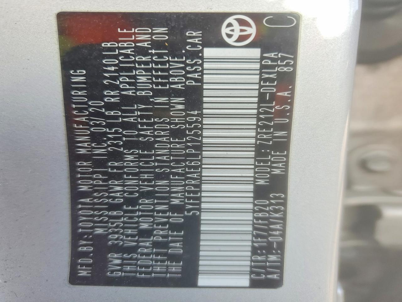 2020 TOYOTA COROLLA LE photo 23