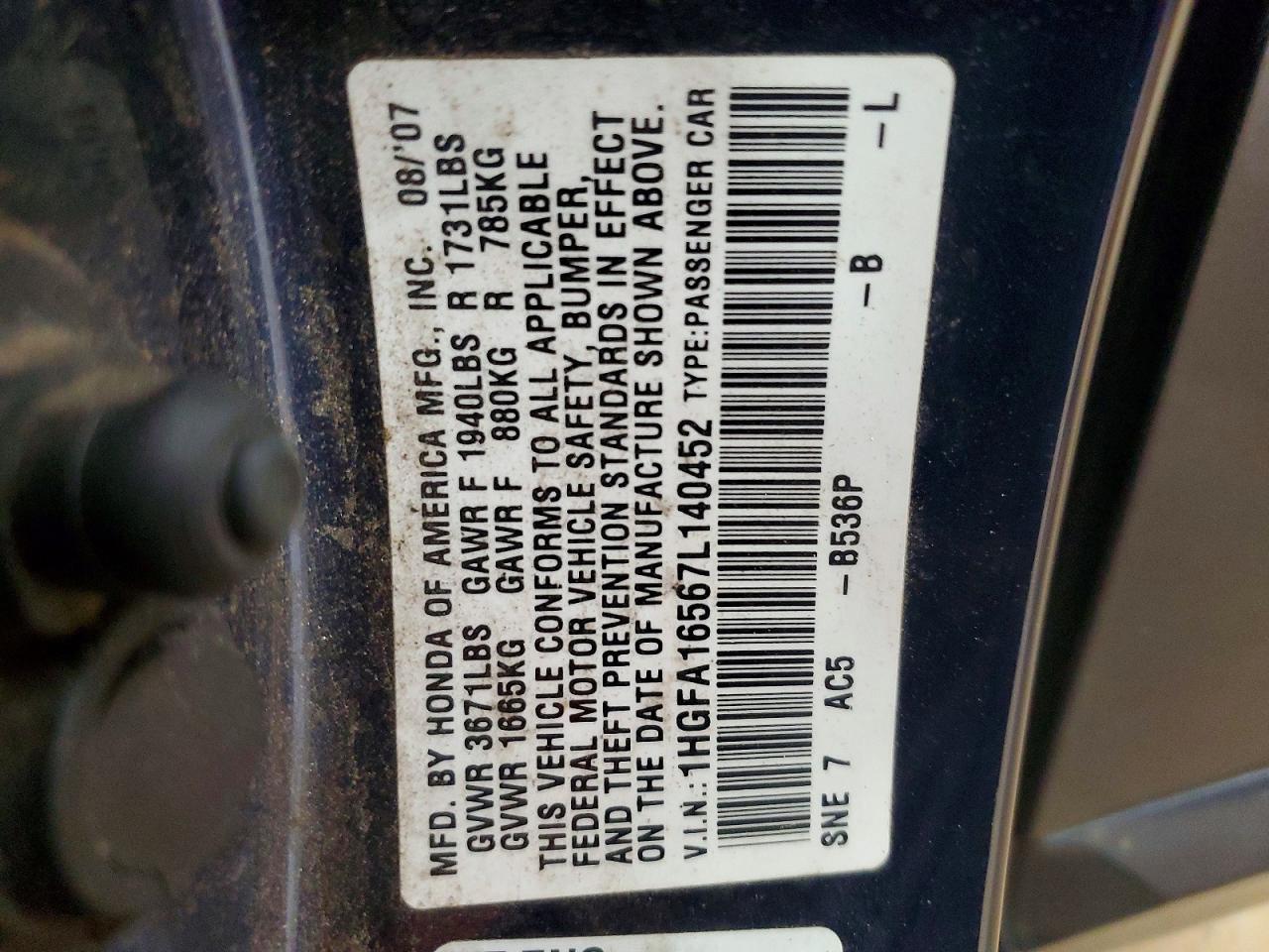 2007 HONDA CIVIC LX photo 23
