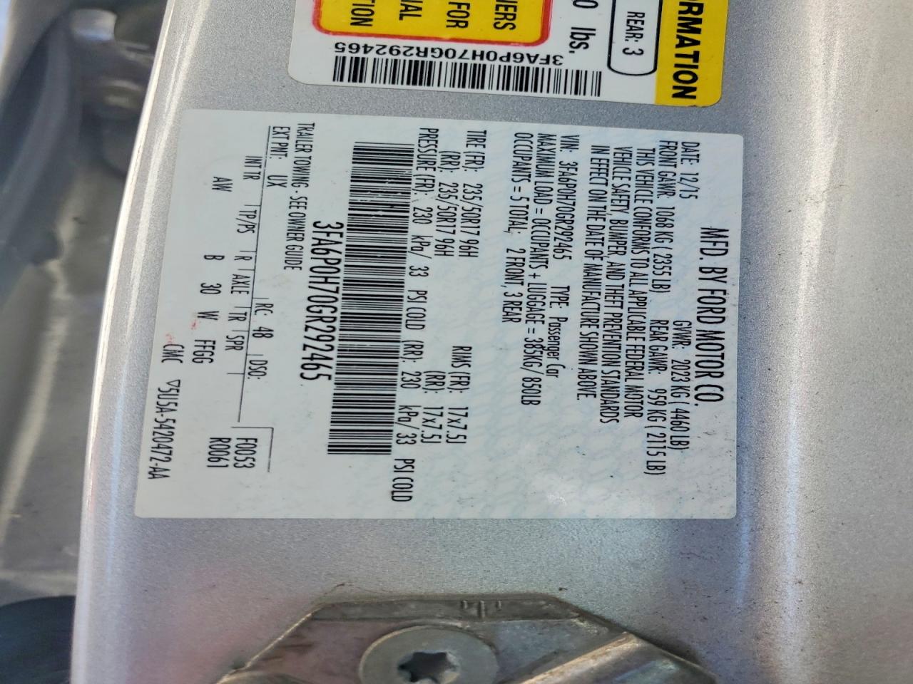 2016 FORD FUSION SE photo 12